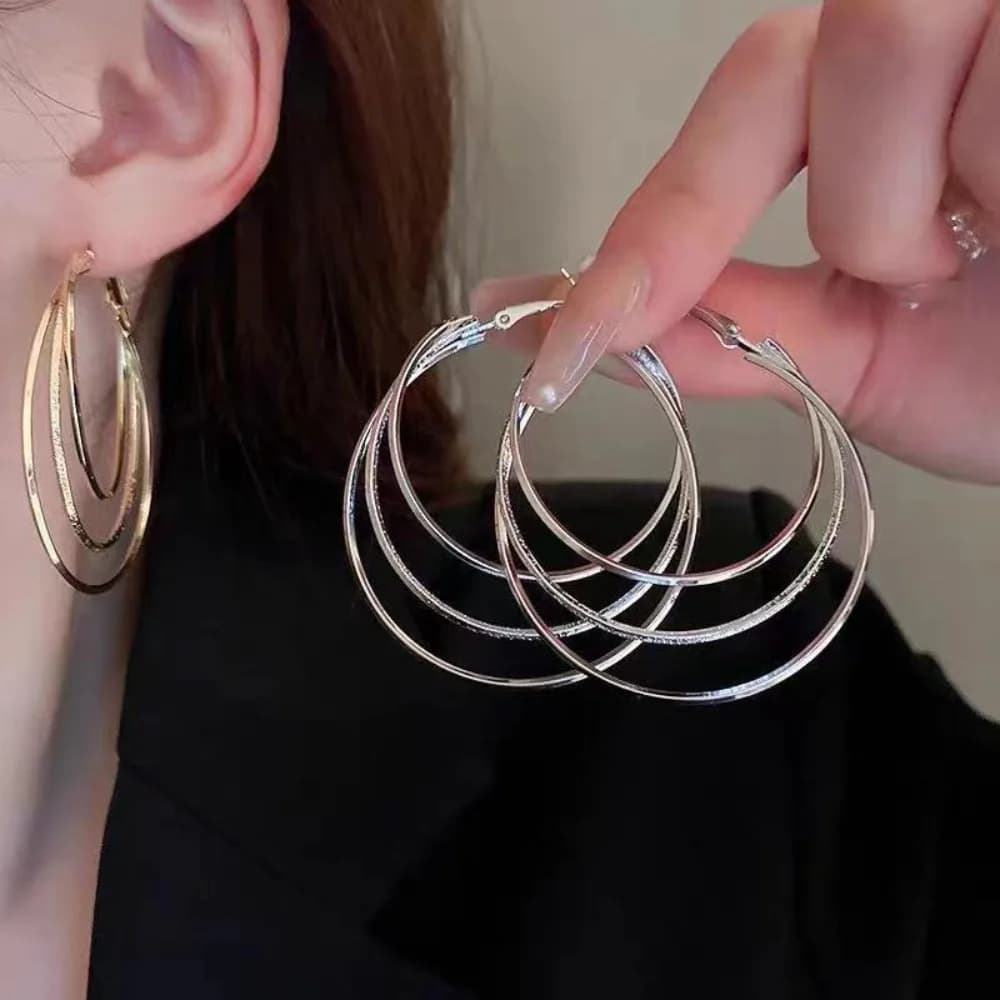 Nuovi Orecchini a Cerchio a Doppio Strato Color Argento di Tendenza 2026 per Donna, Orecchini Rotondi in Metallo a Strati Esagerati, Gioielli Regalo