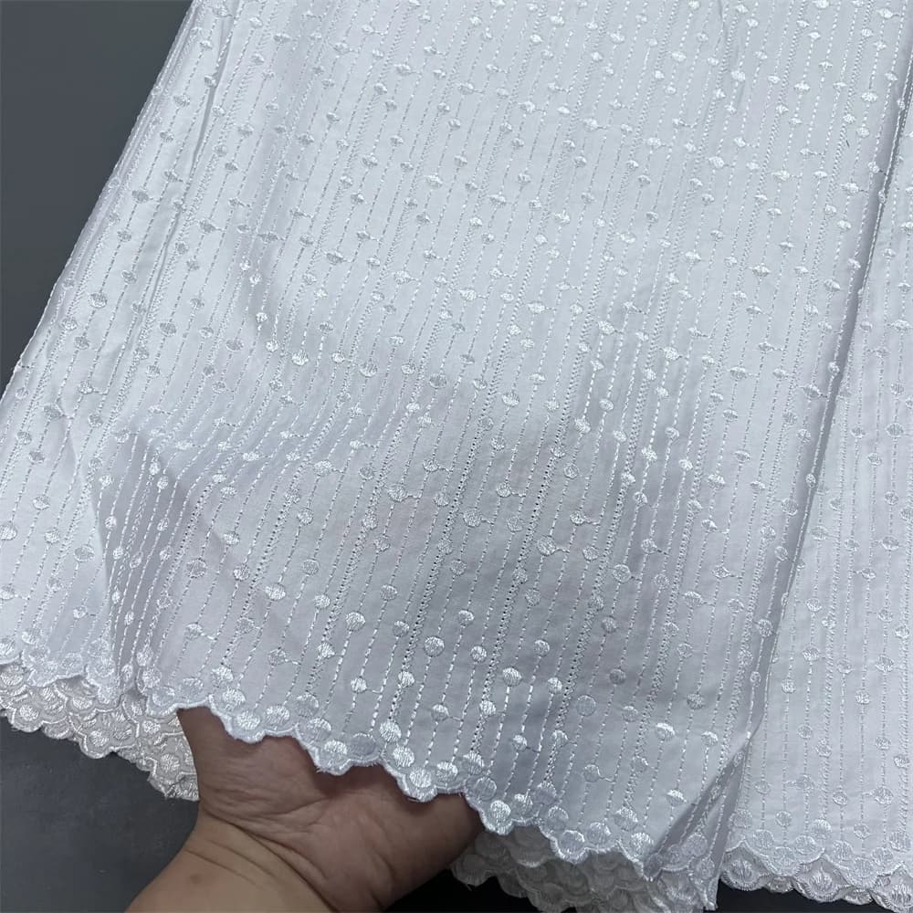 2026 African Nigerian High-Quality Cotton Wedding Tulle Lace Fabric Sequins Water Soluble 5 Yards for Party Dresses Sewing JY522