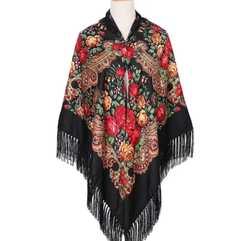 160*160 cm Sciarpa quadrata russa per donna Scialli caldi con nappe Stampa floreale Fazzoletto Avvolge Babushka Bandana Coperta da viaggio da spiaggia
