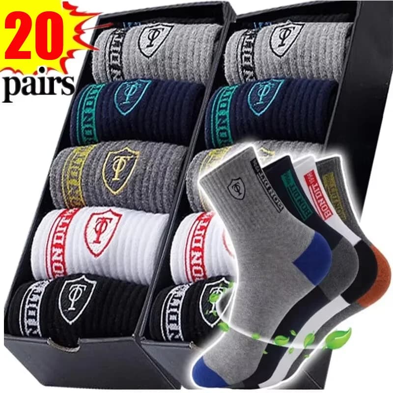 Men's 20-Pack Premium Thermal Crew Socks Soft Warm Color Block Comfortable Elastic for Running Sports And Everyday Wear