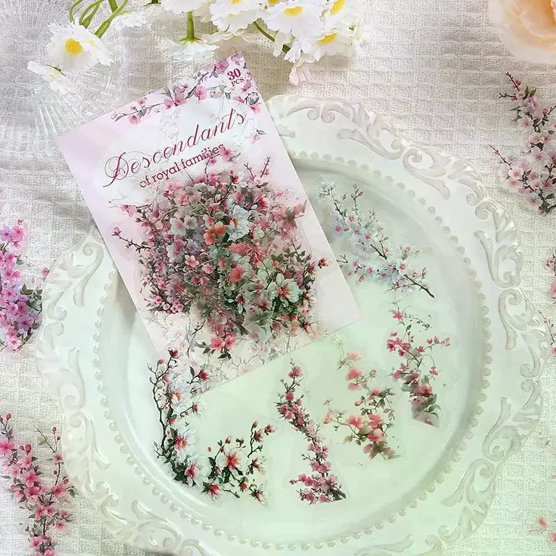 30pcs/set Waterproof Vintage PET Plant Flower Stickers For DIY Crafts Scrapbook Photo Album Decoration