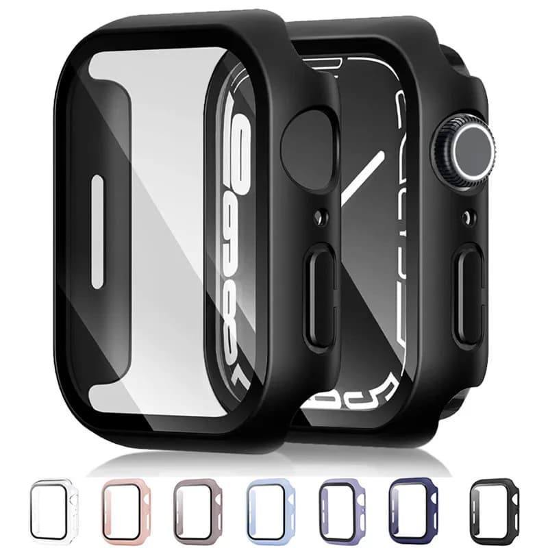 Vetro + Cover per Apple Watch case 9 8 7 6 SE 3 iWatch Accessorie Screen Protector Apple watch series 44mm 40mm 38/42mm 45mm 41mm