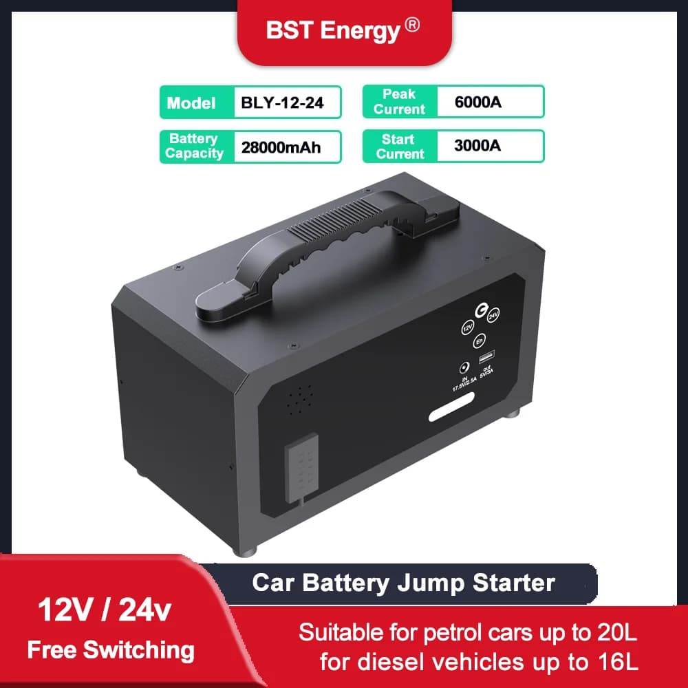 6000A 28000mAh Auto Jump Starter Battery for Car Booster 12V 24V Gasoline Starter 20L Diesel 16L
