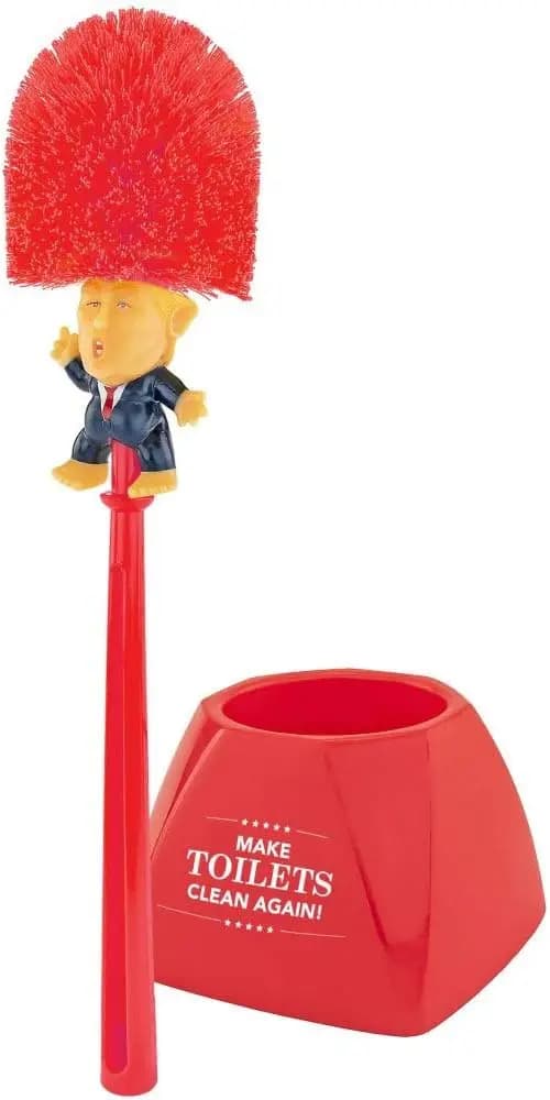 Divertente Set Spazzola WC a Tema Politico con Supporto Rosso - Regalo Scherzo Originale per l'Humor del Bagno