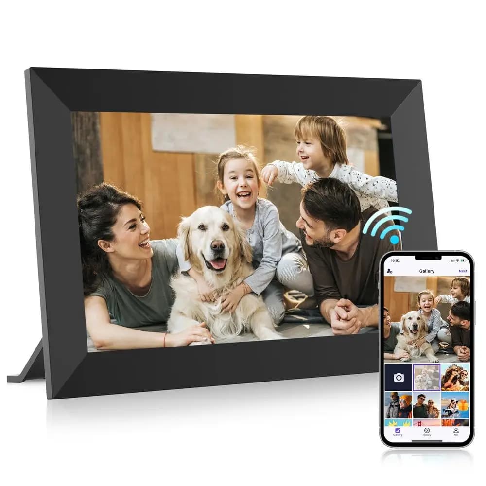 Cornice Digitale con 32GB di Memoria, Schermo Touch IPS da 10.1 Pollici, WiFi, Slot per Scheda SD, Display HD, Rotazione Automatica