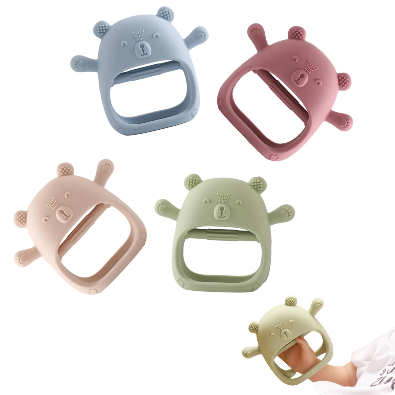 Guanto massaggiagengive in silicone per neonati a forma di orsetto, senza BPA, con sonaglino, per bambini che succhiano le dita, giocattolo massaggiagengive per neonati e bambini, regalo