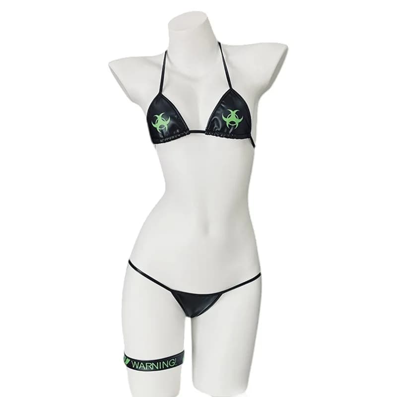 Donne Cyber Dark Punk Cosplay fasciatura Bikini Bar biancheria intima mutandine Set costume da bagno in pelle Sexy costumi da bagno Steampunk Set