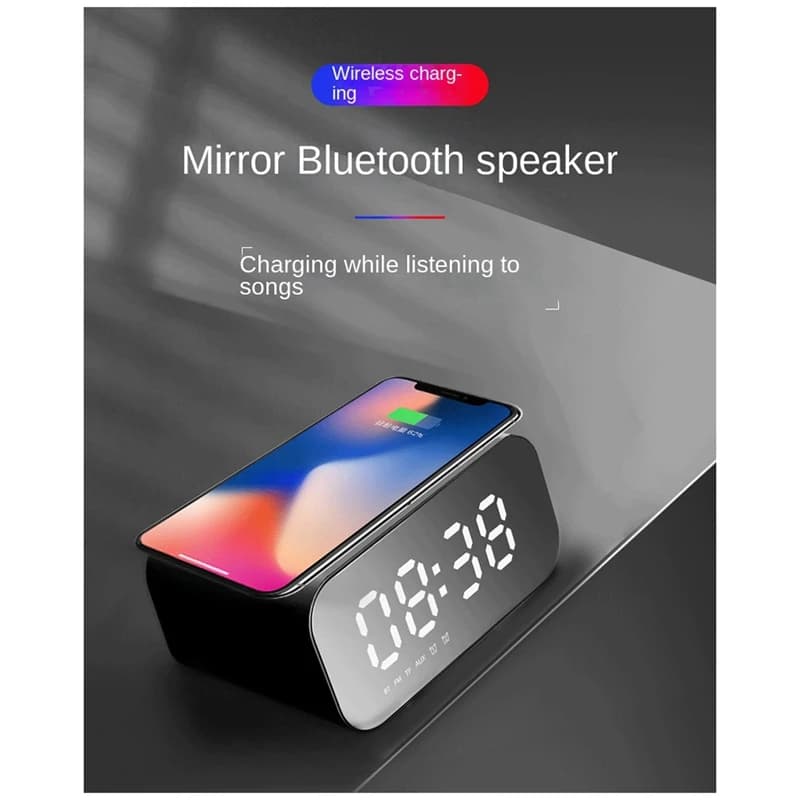 Altoparlante per computer con caricabatterie wireless Bluetooth 5.0 Altoparlante wireless Bluetooth Sveglia a LED Altoparlante per laptop audio-A22U
