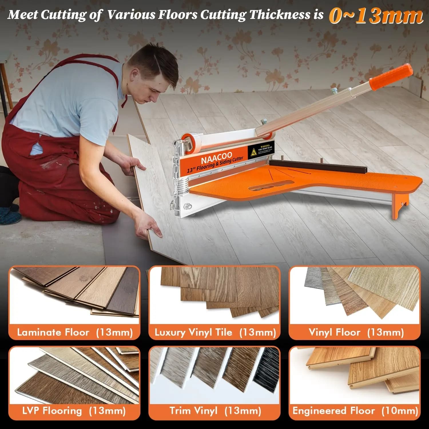 Industrial Aluminum Alloy Vinyl Floor Cutter for Angle Length Cutting Cuts 13mm Rubber Laminate Flooring (LVP/VCT/PVC) Small