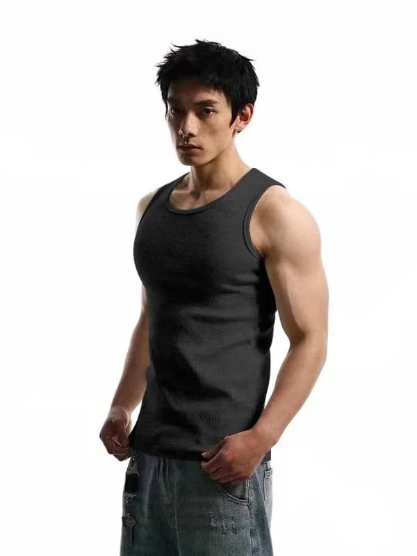 Men's Cotton Sleeveless Tank Top Fitness Base Layer Breathable Moisture Wicking American Retro Style Summer Sportswear