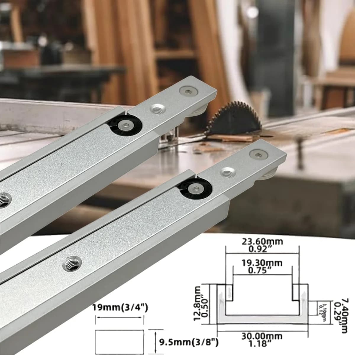1 Set Aluminium Alloy T-tracks Slot Miter Track & Miter Bar Slider Table Saw Miter Gauge Rod Woodworking Tools Workbench Silvery
