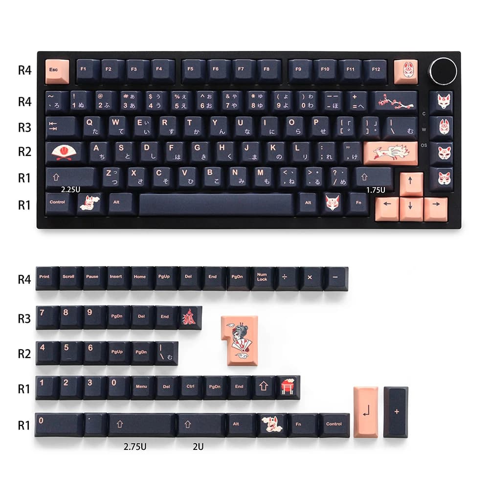 GMK CYL Kitsune Cherry Profile Copritasti PBT 130 Tasti Cinque Lati Dye-Sub Copritasti per 61/64/87/104/108 Mx Switch Tastiera Meccanica