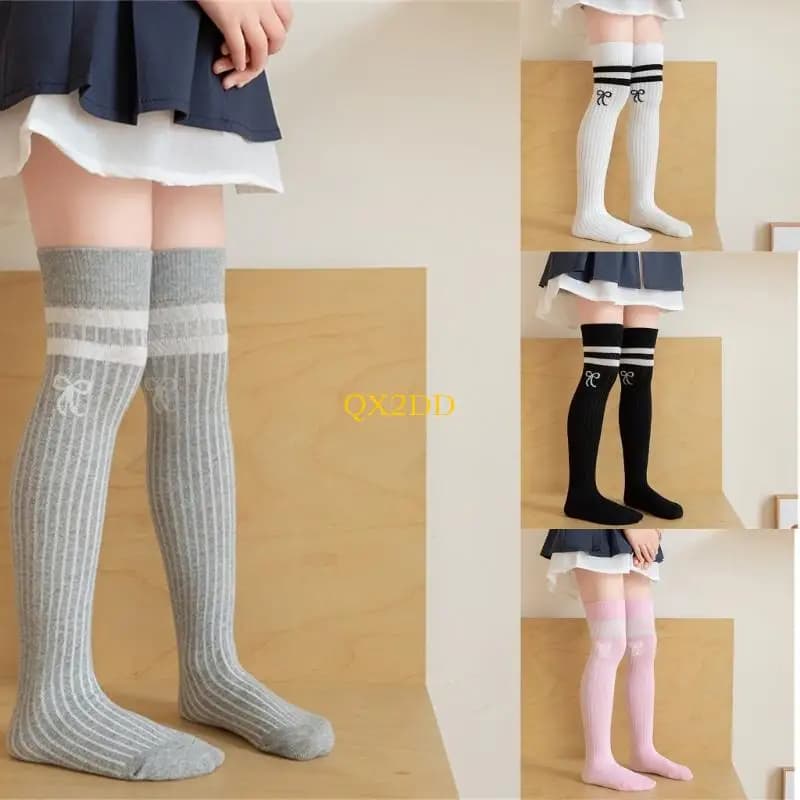 QX2D Calze cotone per bambini sopra il ginocchio per scuola, comode e comode calze ginocchio per ragazze, unita