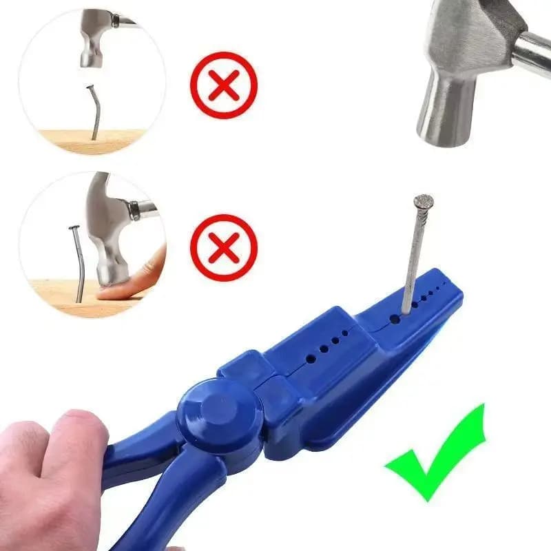 Manual Stapler with Hole Punch & Safety Guard - Plastic Nail Holder Clamp for Hammering, DIY Home Repair Tool