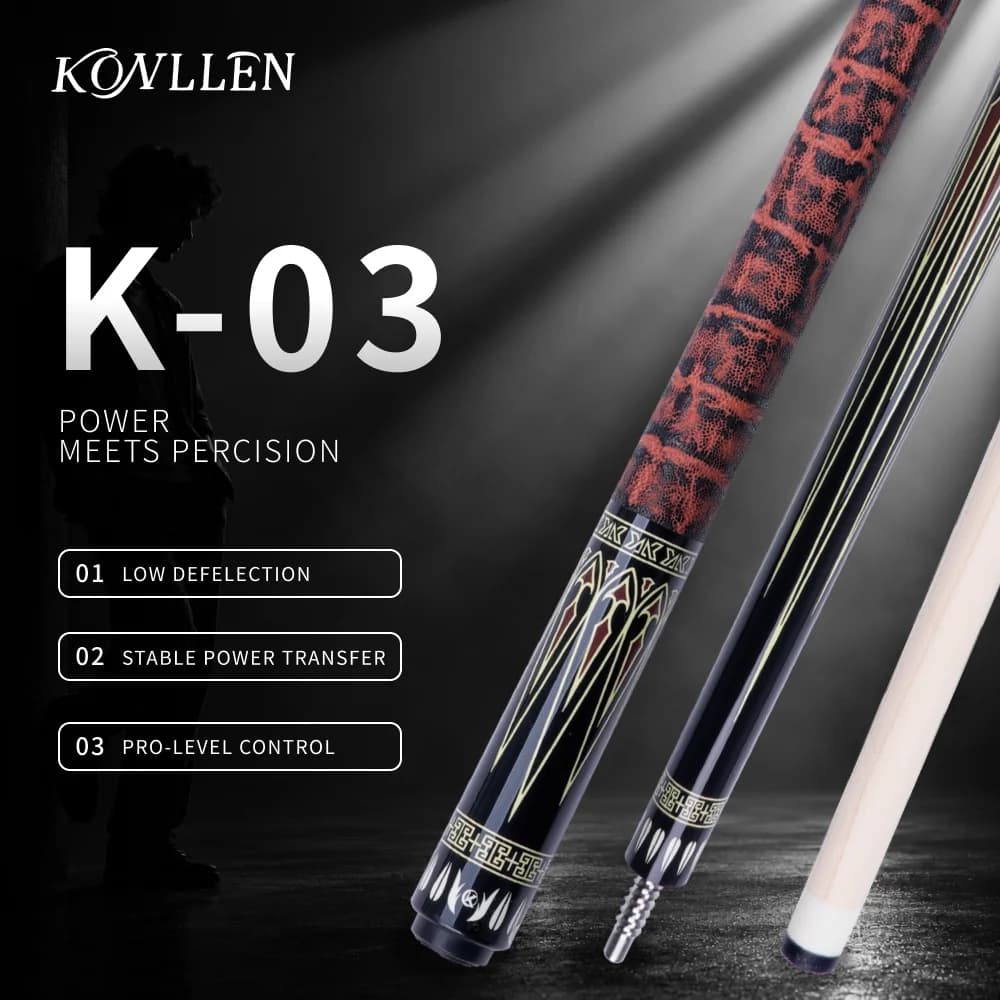 Pool Cue Stick Carbon Fiber Shaft Low Deflection Pro Taper 12.5mm Tip 3/8x8 Joint K-03 for 8/9 Ball Billiards KONLLEN