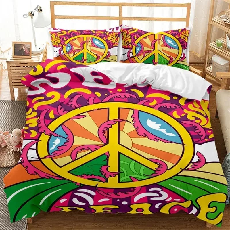 3D Hippie Peace Symbol Colorful Flower Exotic chic Comfortable Curve pillow Federa Bed linen Set Children's Home Textiles