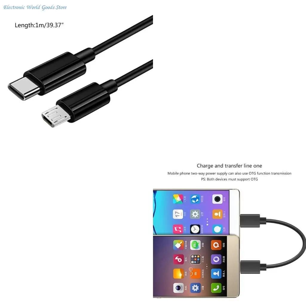 A3PD cable from type C to micro USB OTG cable for fast charging and data transfer from to micro USB for mobile phones and