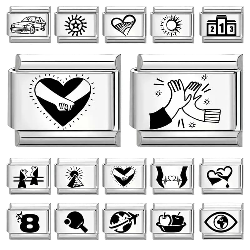 Cute Hand in Hand Love Heart Handclap Laser Engraving Italian Charm Links Fit 9mm Stainless Steel Bracelet DIY Making Jewelry