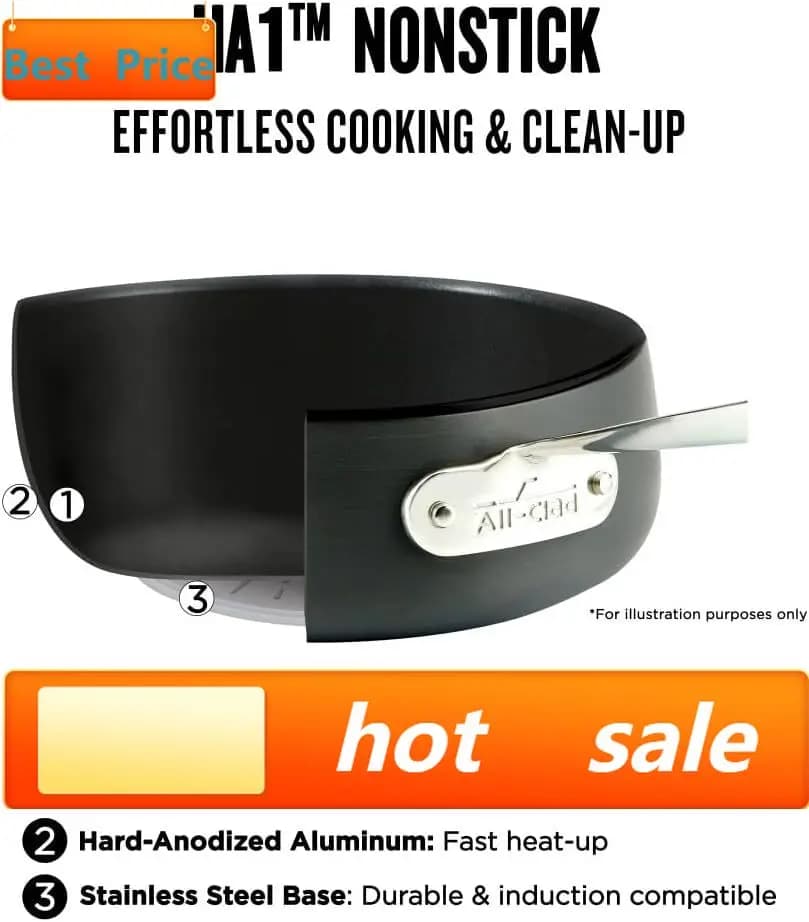 Padella Antiaderente HA1 in Alluminio Anodizzato Duro da 12 Pollici, per Induzione e Forno, Resistente fino a 260°C, Coperchio Resistente fino a 175°C, Pentole e Padelle, Set di Pentole