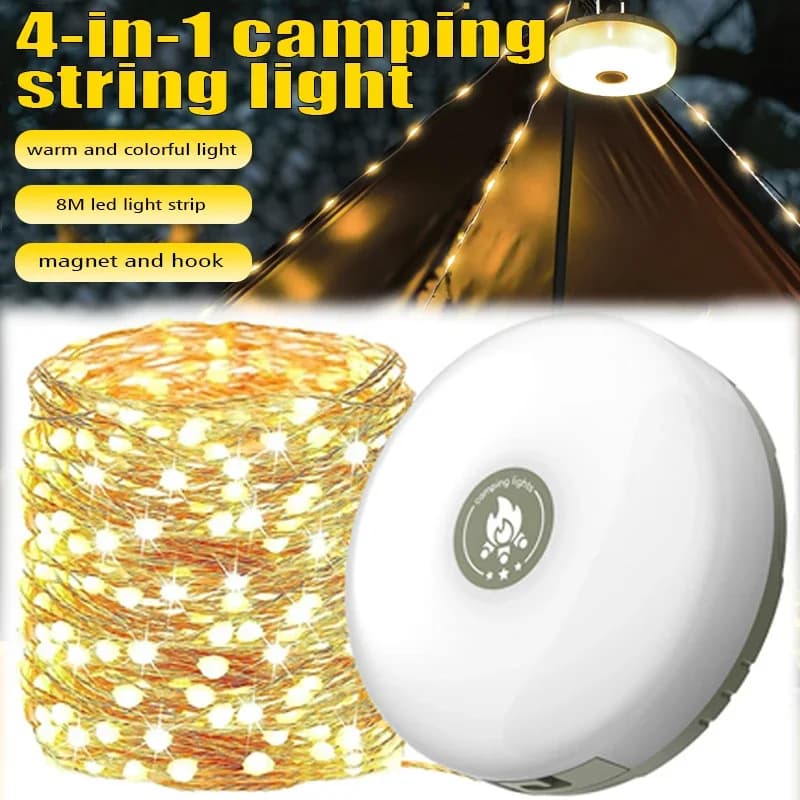 Torcia a LED XTE multifunzionale 4 in 1 con design da campeggio, ricaricabile tramite USB, per tende da esterno, con gancio magnetico