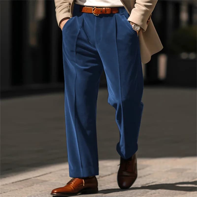 Men's Luxury Velvet Suit Pants Straight Leg Flat Front Comfort Stretch Wedding Office Business Casual Daily Wear Holiday