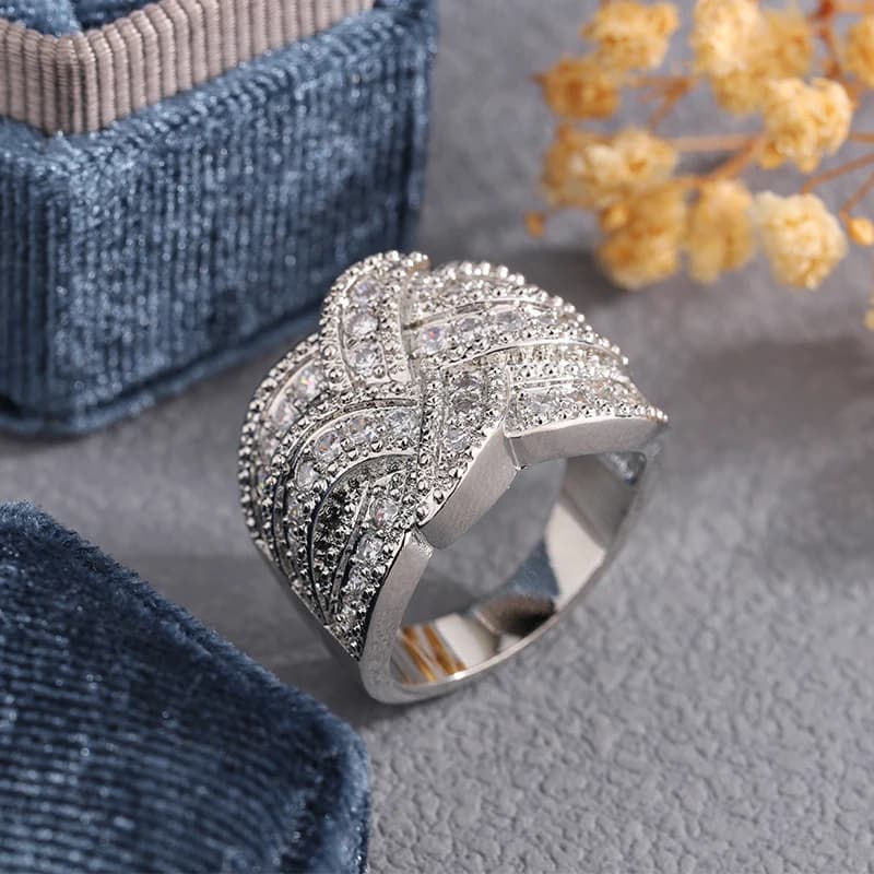 Luxury S925 Stamp High Quality White Colors CZ Zircon Stone Ring for Women Fashion Wedding Engagement Jewelry Gift