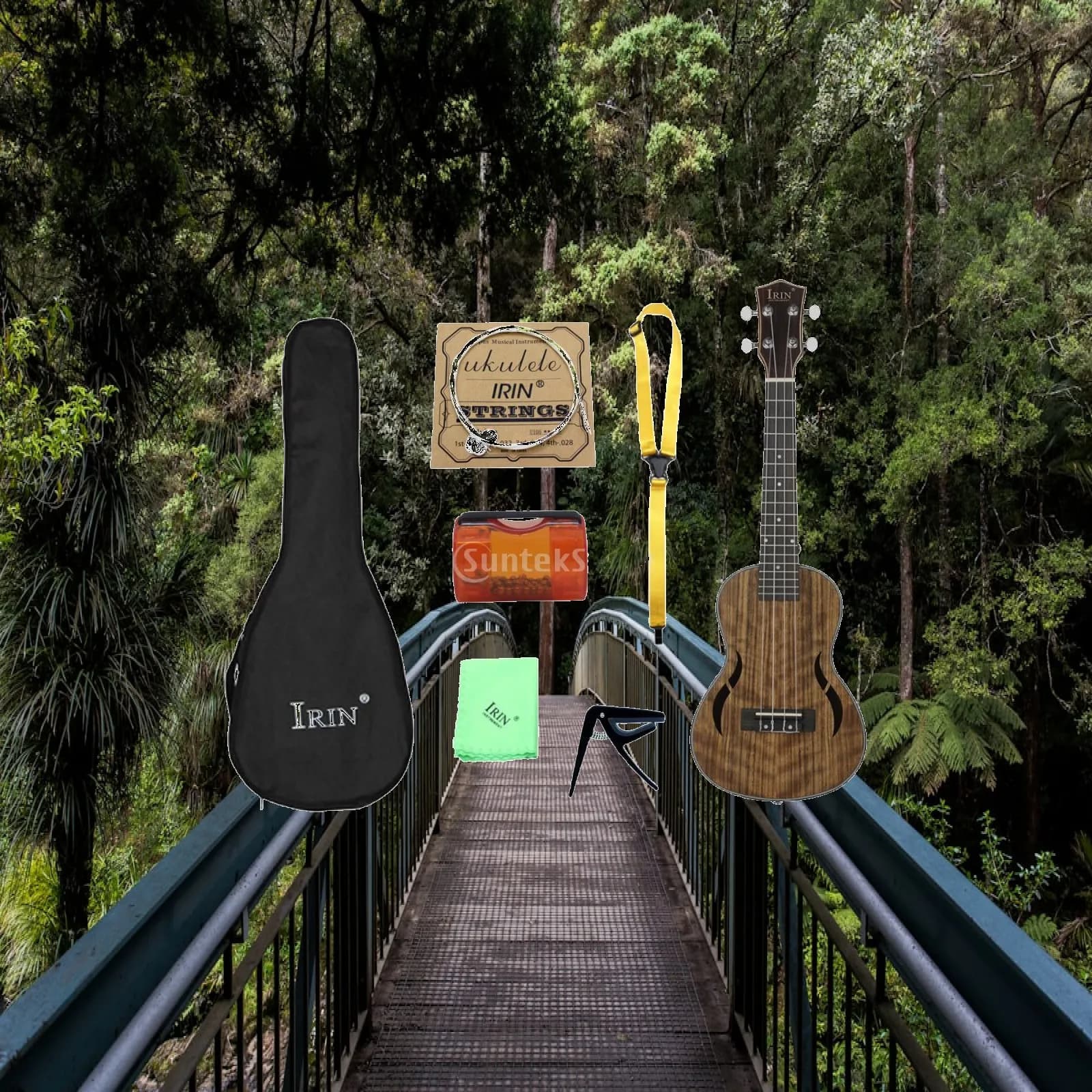 Wooden Ukulele Guitar 26 Inch Compact Mini Hawaii Ukulele with Case and Accessories Set for Concert Performance