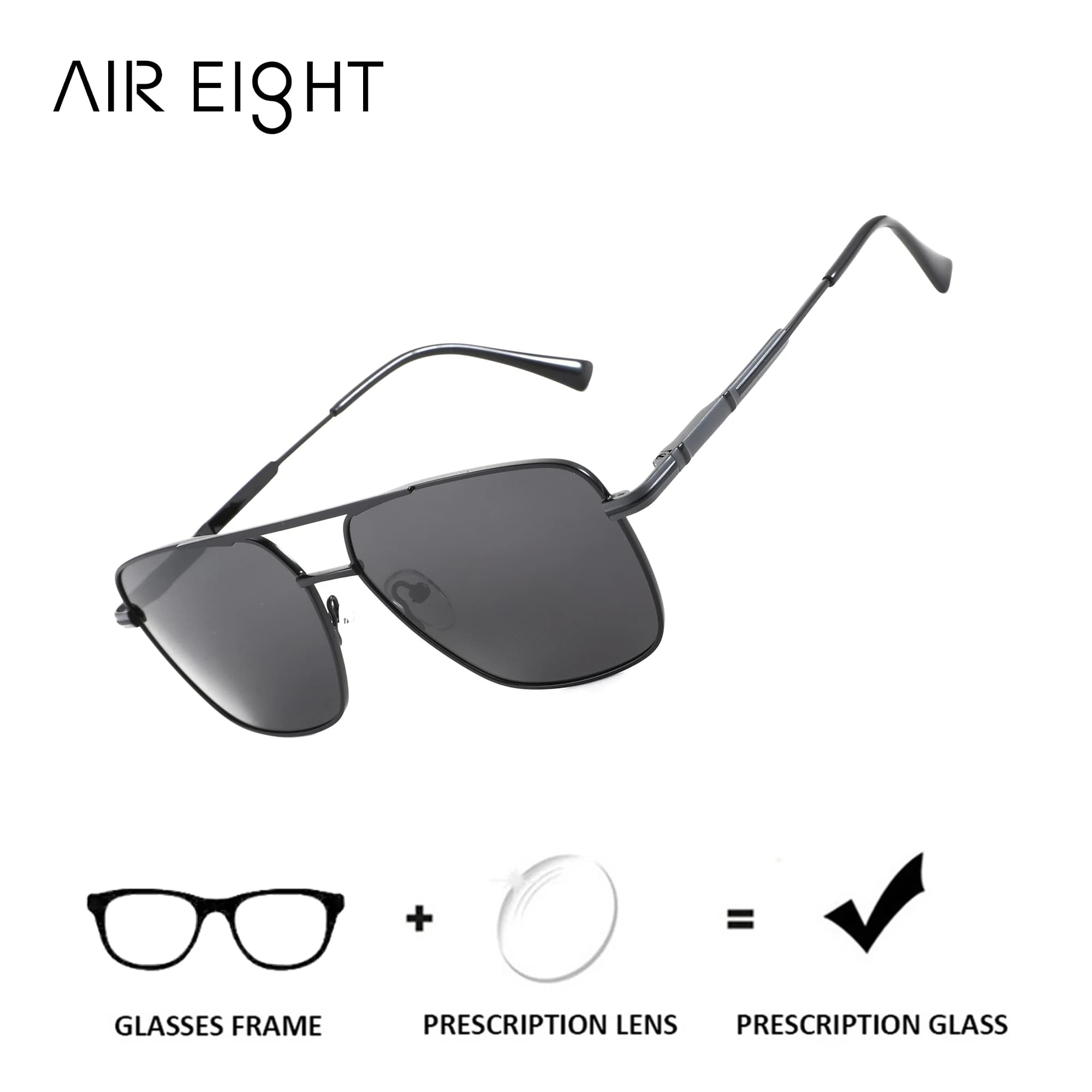 AIREIGHT L Size Men's Metal Pilot Myopia Polarized Prescription Sunglasses UV400 Optical Sun Glasses For Driving
