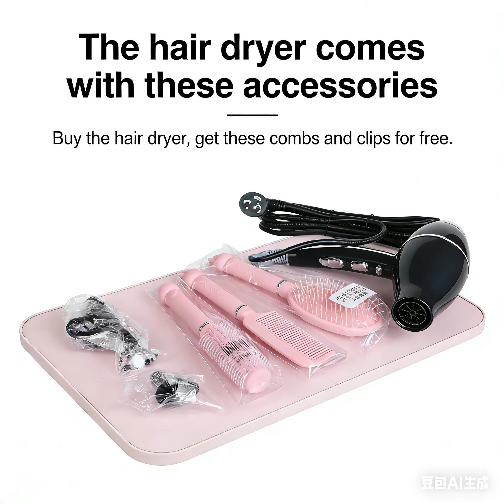 Strumenti e accessori per parrucchieri, asciugacapelli, pettine, fermagli per capelli, per uso domestico, ideali per esercitarsi nella creazione di acconciature.
