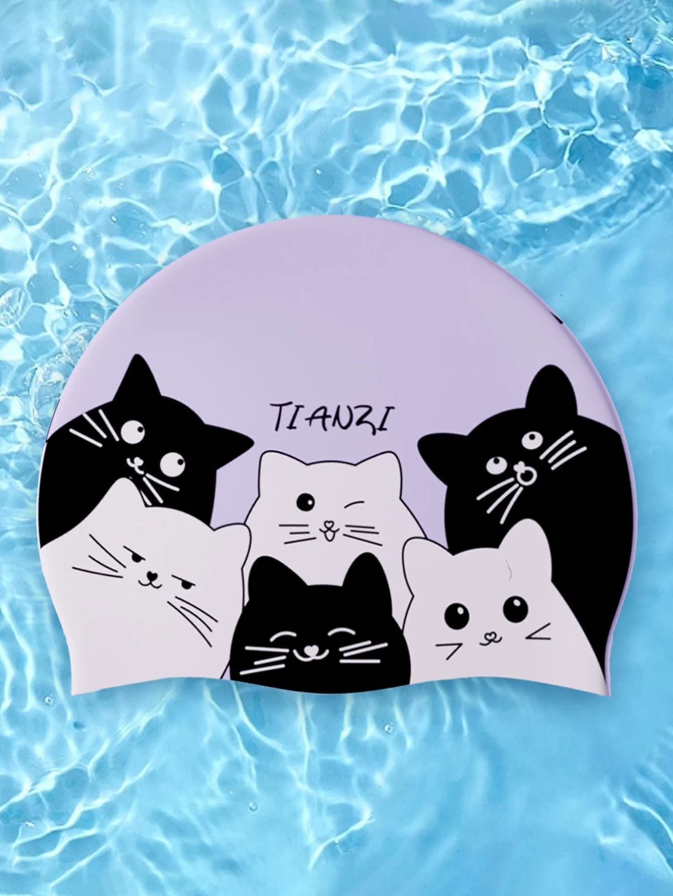 Silicone swim cap for adults: waterproof, non-slip, high elasticity, cat model, unisex