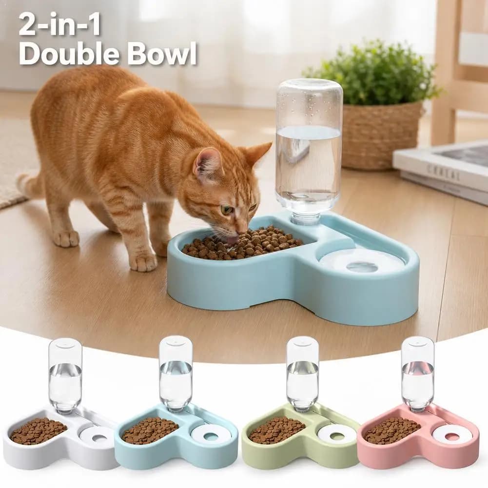 2 In 1 Cat Bowl Automatic Water Dispenser Double Pet Feeder No Wet Mouth Floating Disk Moisture Proof Dog Food Water Bowls