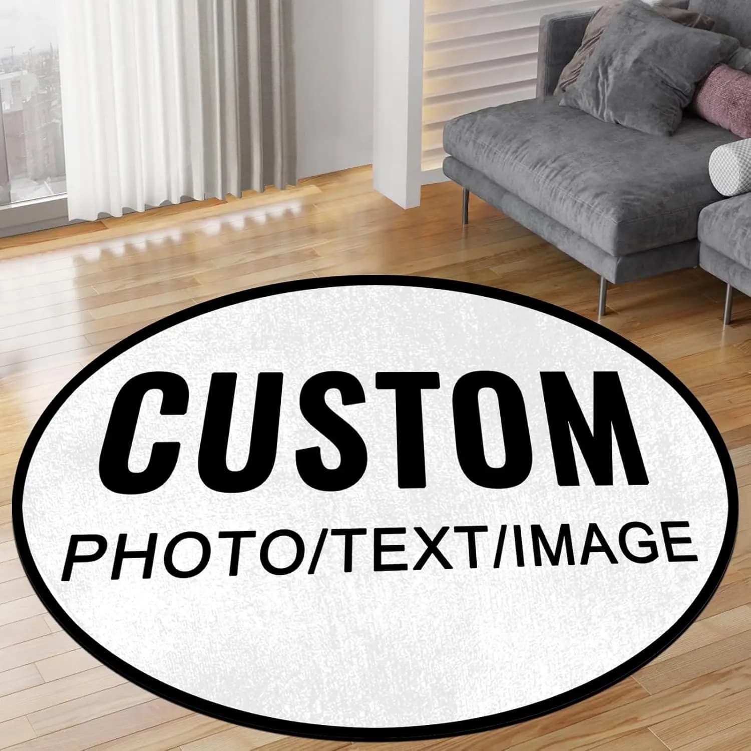 Tappeto rotondo personalizzato Tappeto personalizzato con logo Immagine Foto di testo, tappetino interno antiscivolo per camera da letto, soggiorno, camera dei bambini