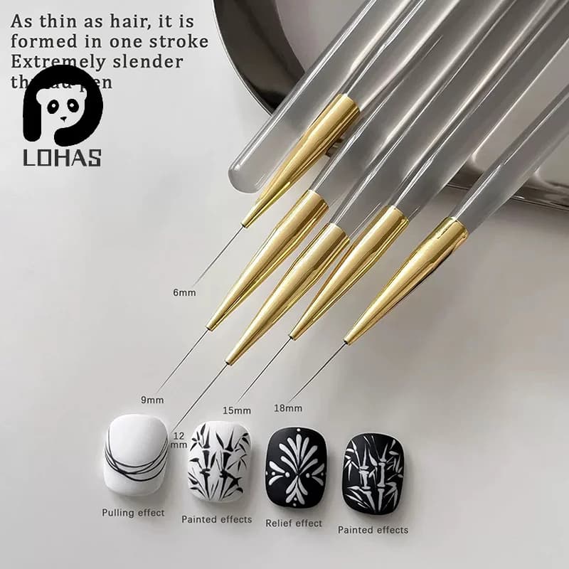 5 pennelli per nail art in acrilico per gel manicure con manico bianco, disegno a strisce punteggiate, penna per nail art artigianale creativa fai da te