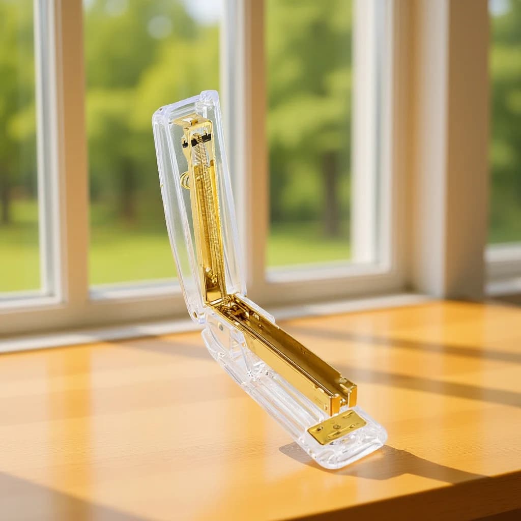 Cucitrice portatile per fognature di libri in plastica Cucitrice acrilica trasparente per materiale scolastico per ufficio, casa, regalo per studenti, oro
