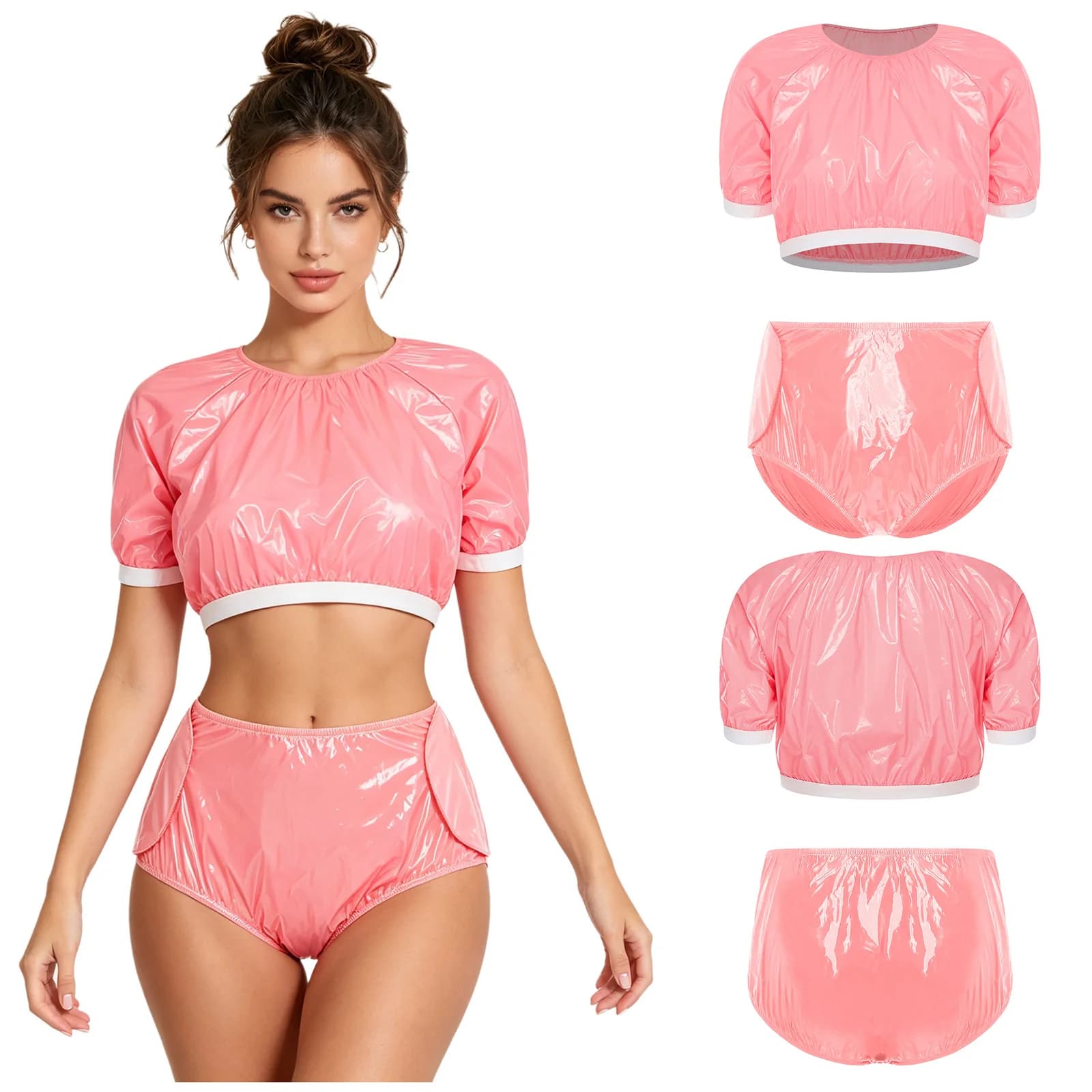 Women Waterproof Adaptive Outfit Elderly Alzheimer Disability Leak-proof Diaper Cover Crop Top with Magic Tape Shorts Swimsuit
