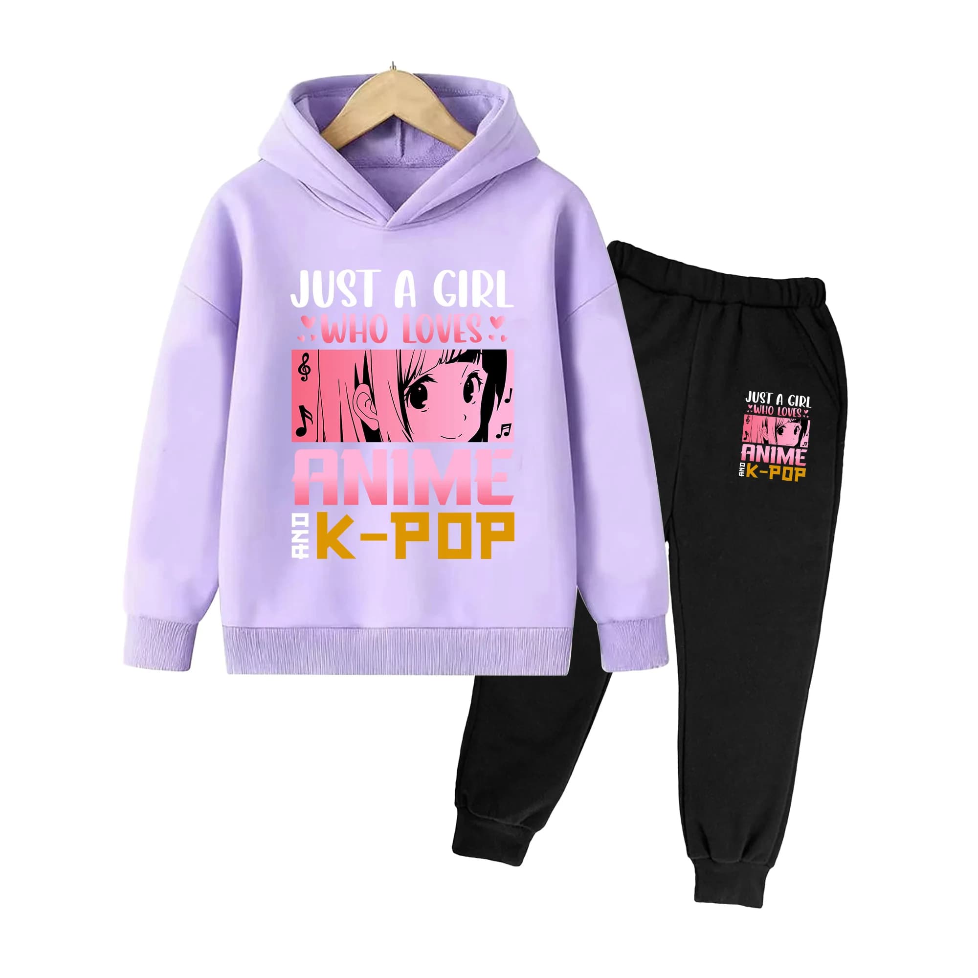 Kids Anime & K-pop Print Hoodie and Sweatpants Set, Long Sleeve Casual Sportswear for Boys Girls
