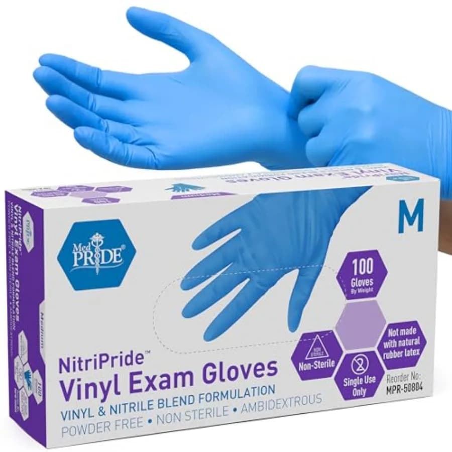 Guanti da Esame in Miscela di Nitrile/Vinile Senza Polvere Senza Lattice Monouso Non Sterili Blu Taglia Media Confezione da 100