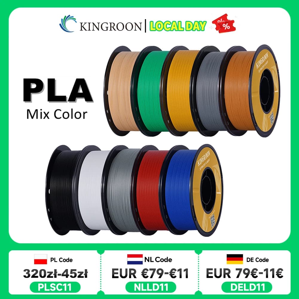 KINGROON PLA Filament 1.75mm 5/10KG pla 3D Printer Plastic, Standard 1 kg/roll 3D Printing Filaments Mixed Color Local Shipping