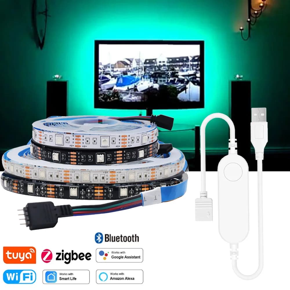 Smart Tuya Zigbee USB HA CONDOTTO LA Luce di Striscia Wifi Bluetooth TV Retroilluminazione A Led Nastro 5V 5050 Luci RGB Funziona Con Alexa Google Casa