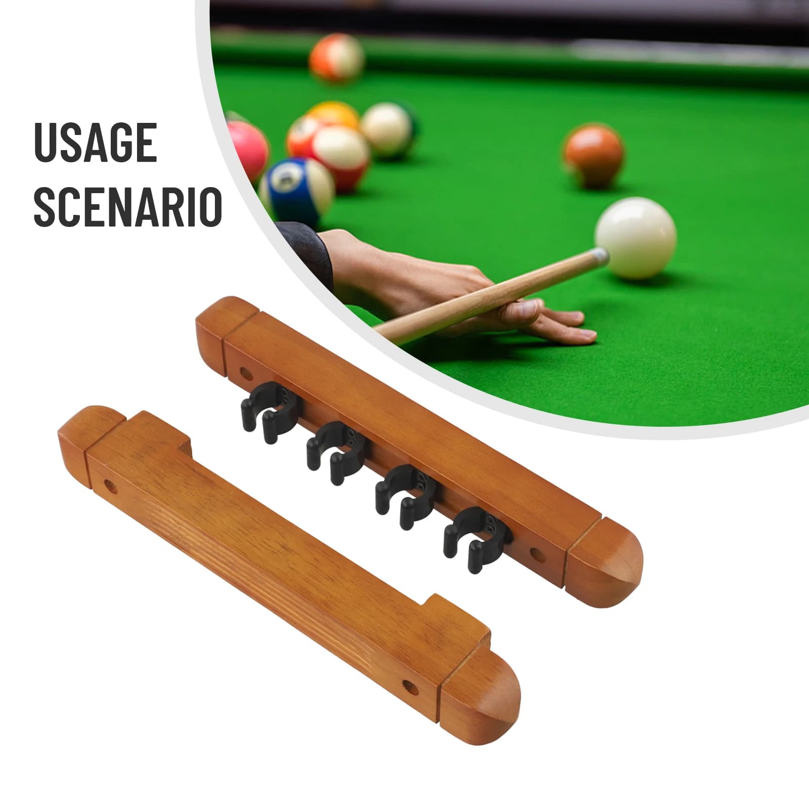 Pool Snooker Cue Wall Rack with 4 Slots Made from Wood for Organizing and Accommodating Towels Gloves Chalk Holders