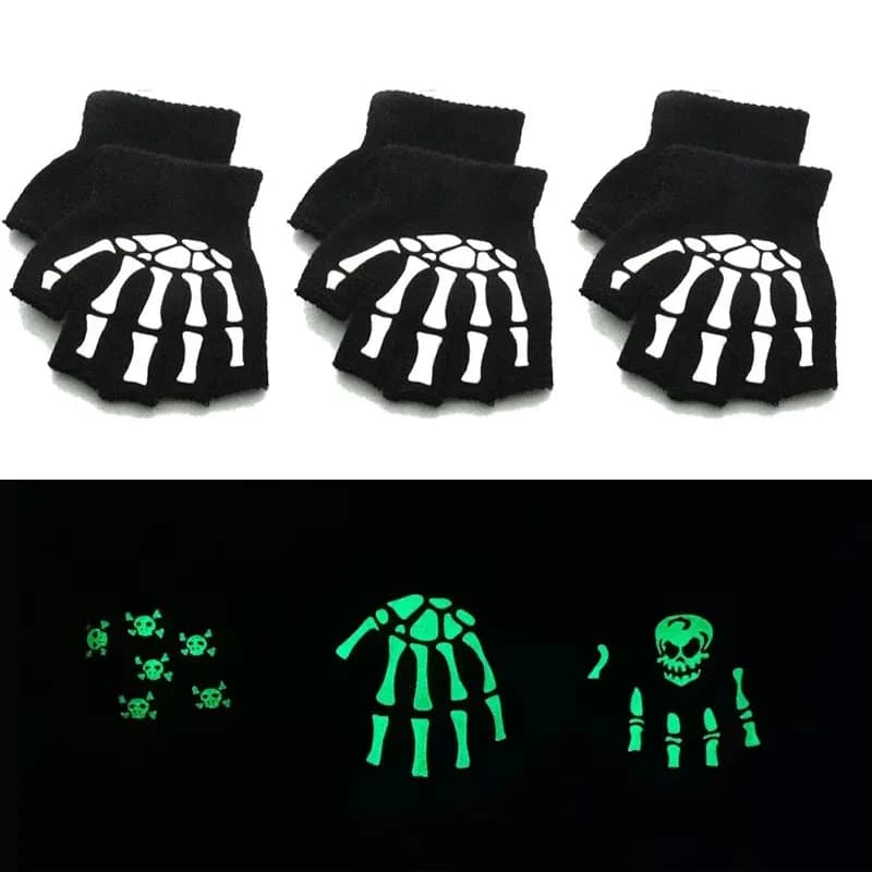 1/3/6 paia di guanti da ciclismo scheletro che si illuminano al buio guanti da ciclismo senza dita con teschio per bambini guanti accessori per costumi di Halloween