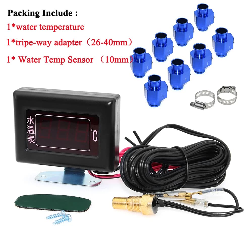 Indicatore della temperatura dell'acqua dell'auto con sensore 40-120 Celsius radiatore del tubo del giunto della temperatura dell'acqua 26mm-40mm adattatore misuratore digitale di grande carattere