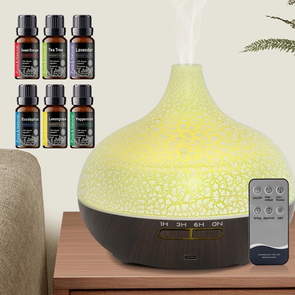 Set di 6 Oli Essenziali con Diffusore, Aromaterapia e Relax, Umidificatore con Luci LED a 7 Colori per Migliorare il Sonno e Purificare l'Aria