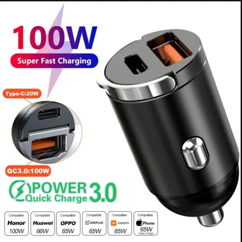 1PCS Mini 100W PD QC Pull Ring Caricabatteria da auto a ricarica rapida USB C Adattatore per caricabatteria per telefono per auto per IPhone Xiaomi Samsung Huawei