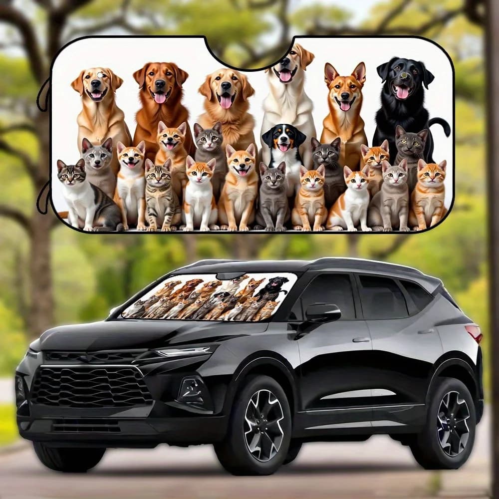 1pc, Fun Dogs And Cats Animal Design Car Windshield Sunshade To Block Rays And Keep Your Vehicle Cool, Foldable And Portable Sun