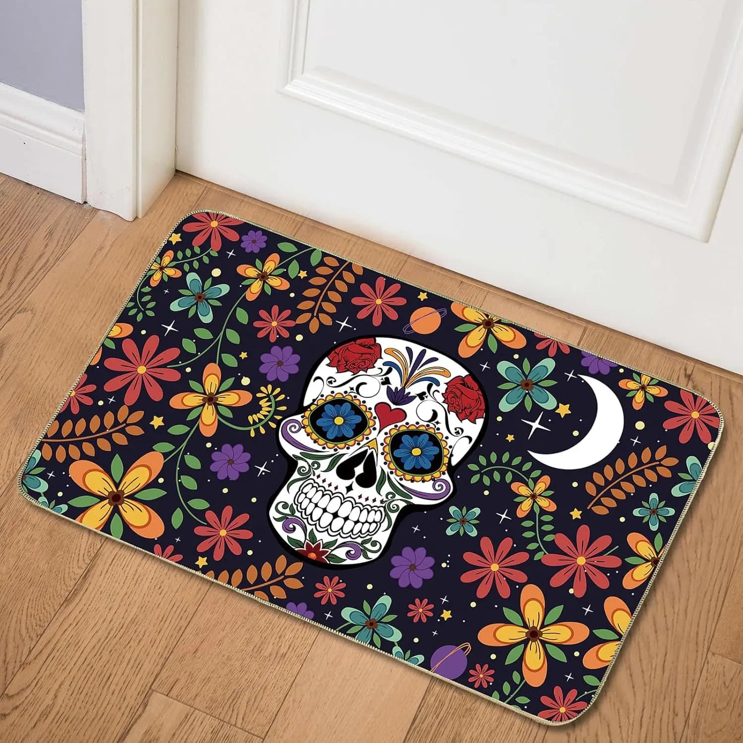 Giorno messicano dei morti Teschio Fiore Ingresso Zerbino Decor Bagno Antiscivolo Rilievo del piede Camera da letto Porta d'ingresso Zerbino Decorazioni di Halloween