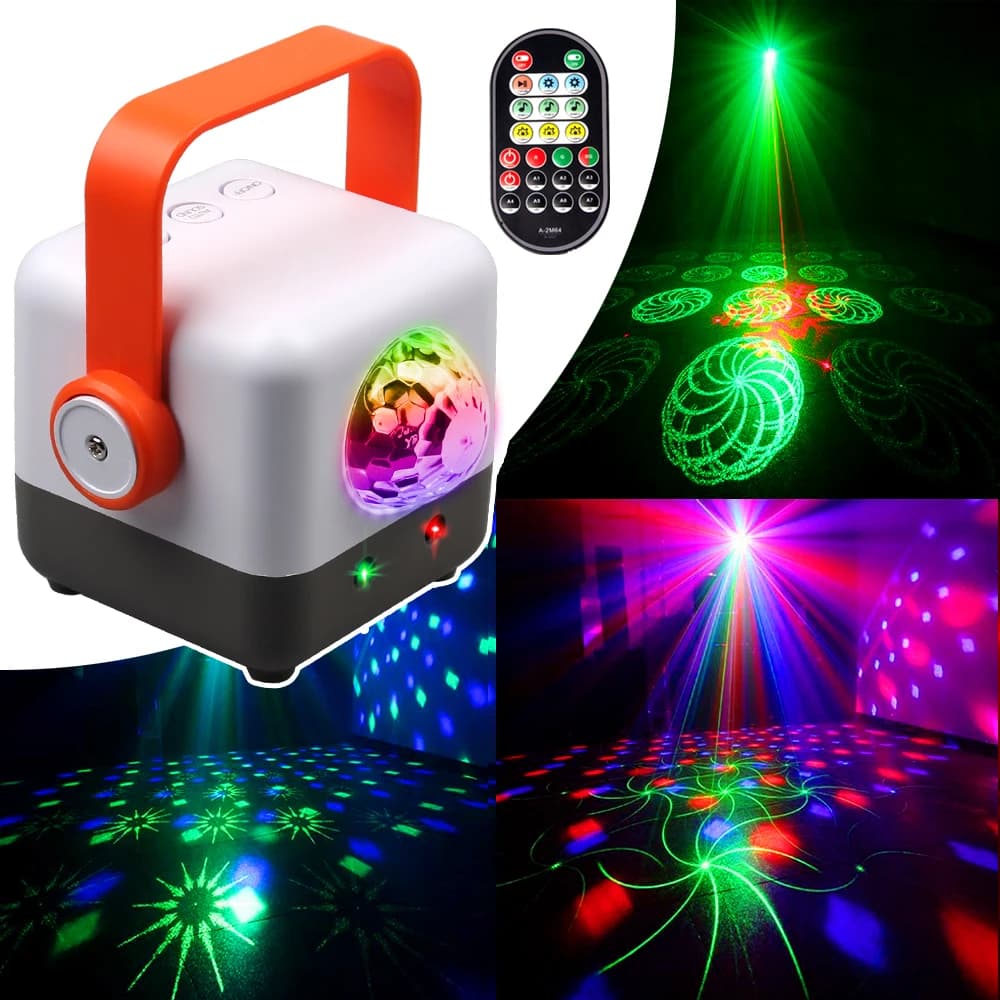 Lampada LED RGB 2-IN-1 Ricaricabile con Proiettore Laser per Feste, Discoteca, DJ, 60 Motivi, Effetto Scenico per KTV e Compleanni