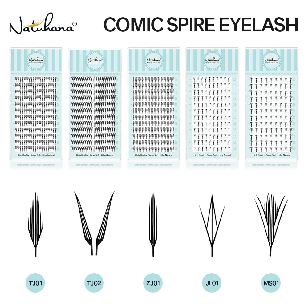 Ciglia Finte NATUHANA Comic Spire Effetto Anime, Ciglia Morbide Manga Premade Fans, Ciglia Volumizzanti Individuali, Strumenti per Cosplay