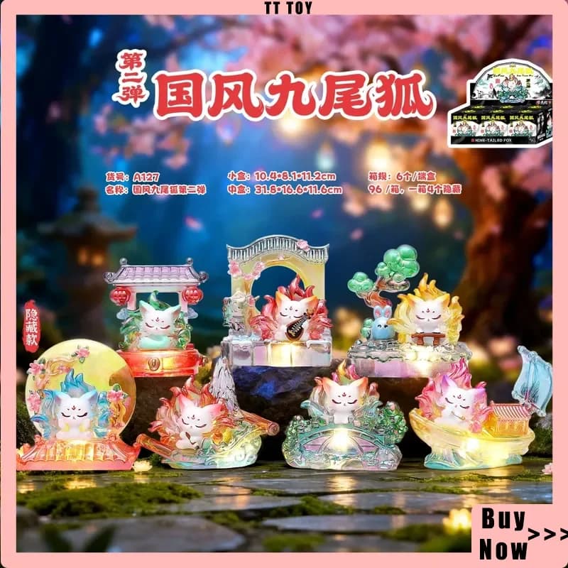 Set di Ornamenti da Scrivania Luminosi a Forma di Volpe a Nove Code in Stile Cinese, Serie V2, Blind Box, Collezione di Giocattoli e Regali