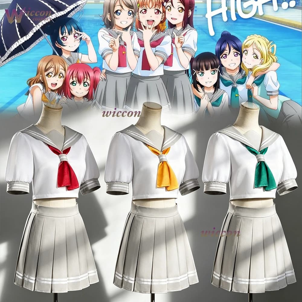 Love Live!Sunshine!Aqours Takami Chika Cosplay Costume Suit Dress Japanese Anime Sailor School Uniform Halloween Carnival